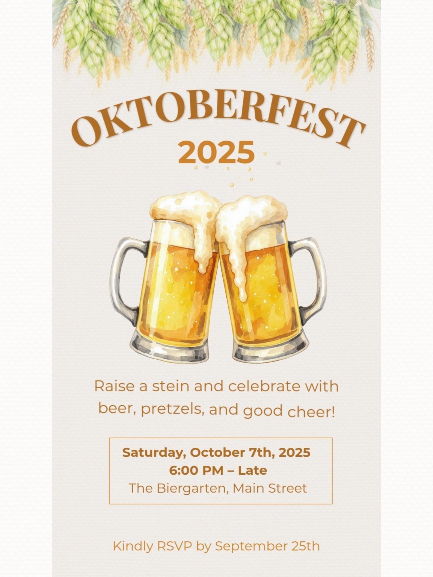 Animated Oktoberfest Party Invitation Template, Beer Steins Digital Evite (Canva Template, Instant Download)