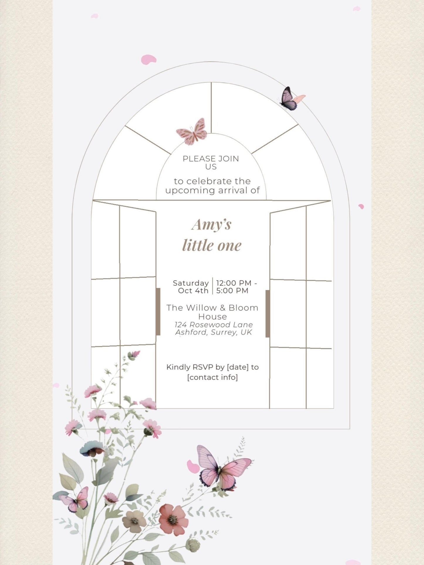 Animated Baby Shower Invitation, Butterfly Digital Evite Template, Editable Canva Video Invite, Floral Virtual Baby Shower Announcement