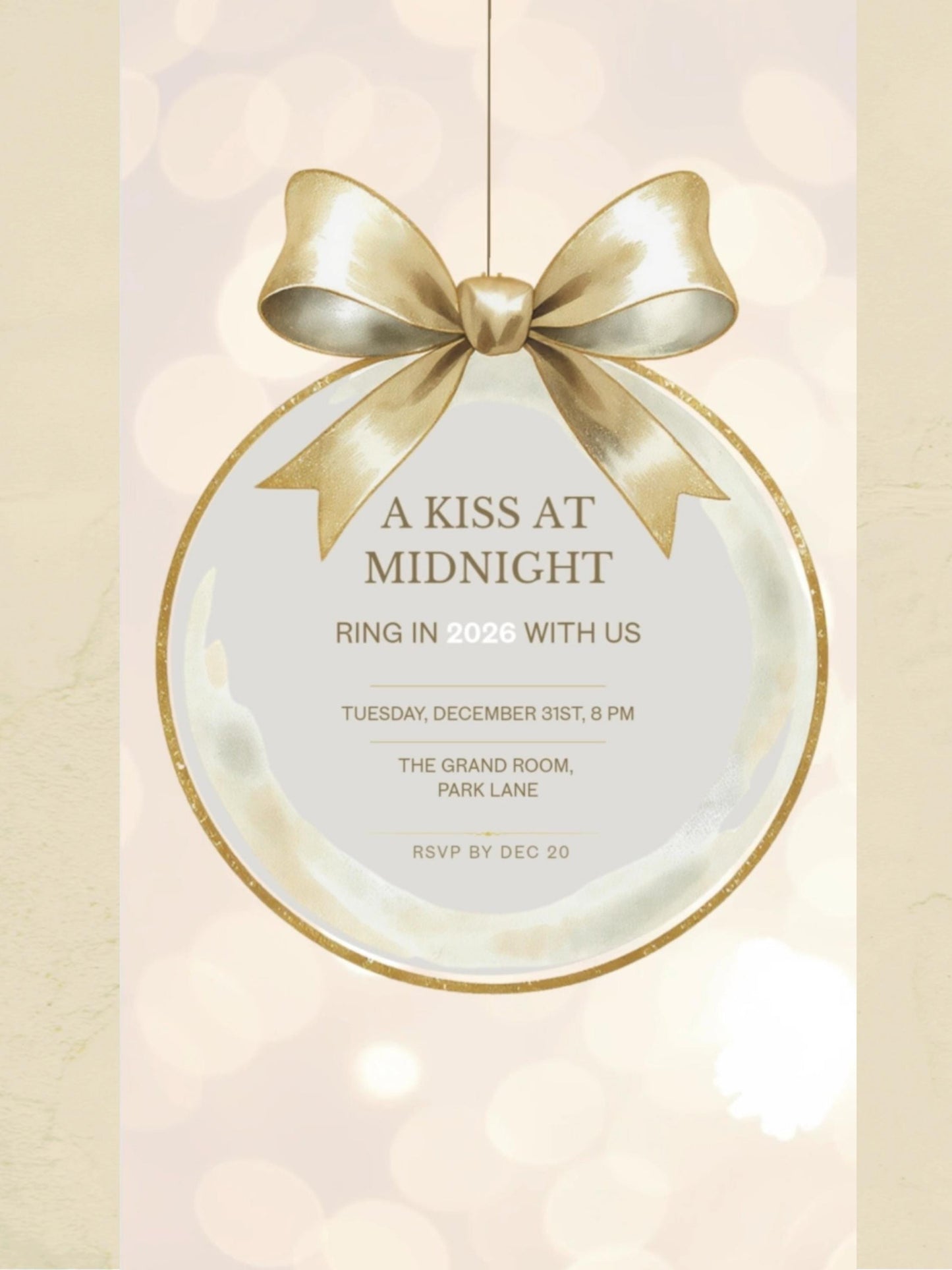 New Year’s Eve Invitation, Animated Digital Evite, Elegant Gold Champagne Party Invite,Editable Canva Template, Bring in the Bells Midnight