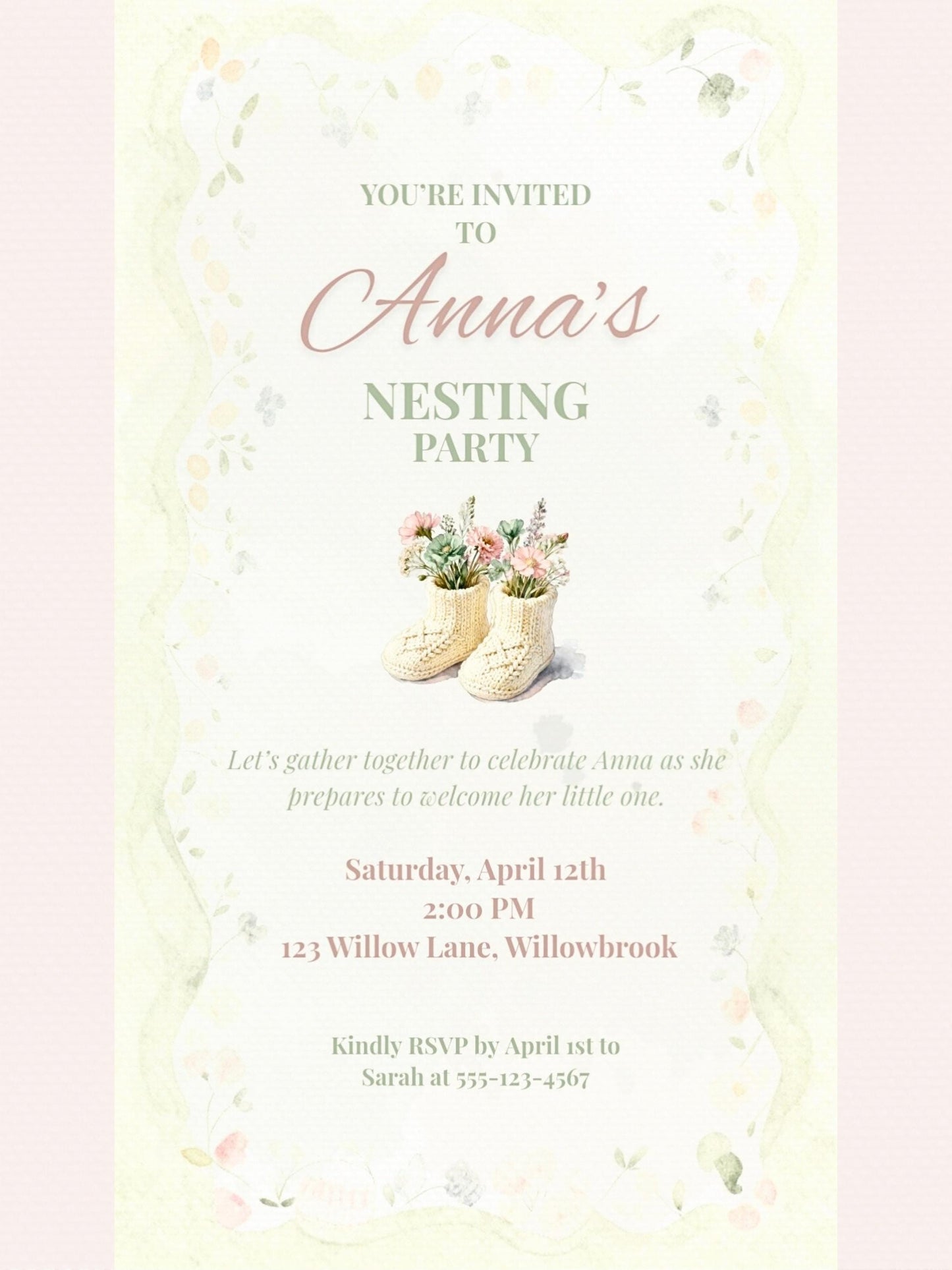 Animated Nesting Party Invitation-Digital Baby Shower Evite (Instant Download Editable Canva Template) Custom Newborn Arrival Invite
