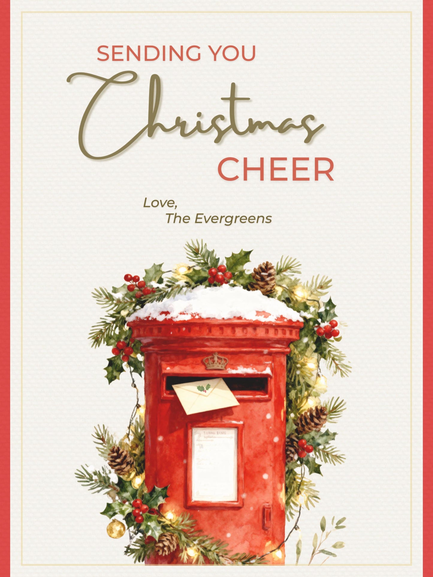 Printable Christmas Cheer Card - Editable Digital Holiday Greeting (Instant Download Canva Template Custom) - Vintage British Postbox