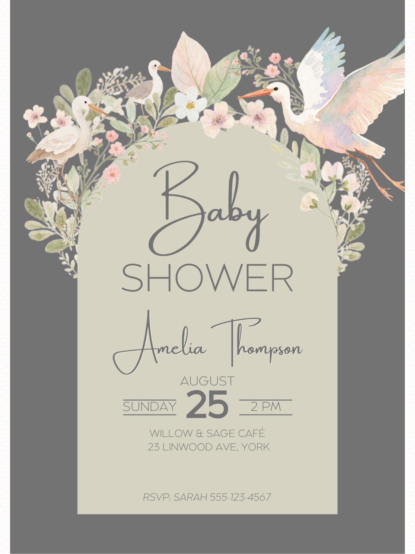 Baby Shower Invitation Gender Neutral Design Template Canva Editing Digital Download Birth Announcement Party Floral Watercolor Art