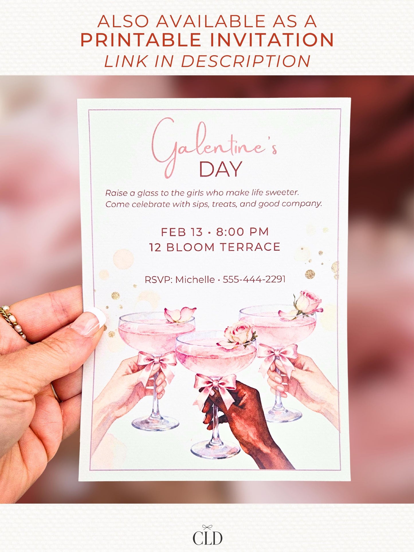 Animated Galentine’s Day Invitation - Pink Cocktail Girls Night Invite (Instant Download Editable Canva Template MP4 WhatsApp Digital Evite)