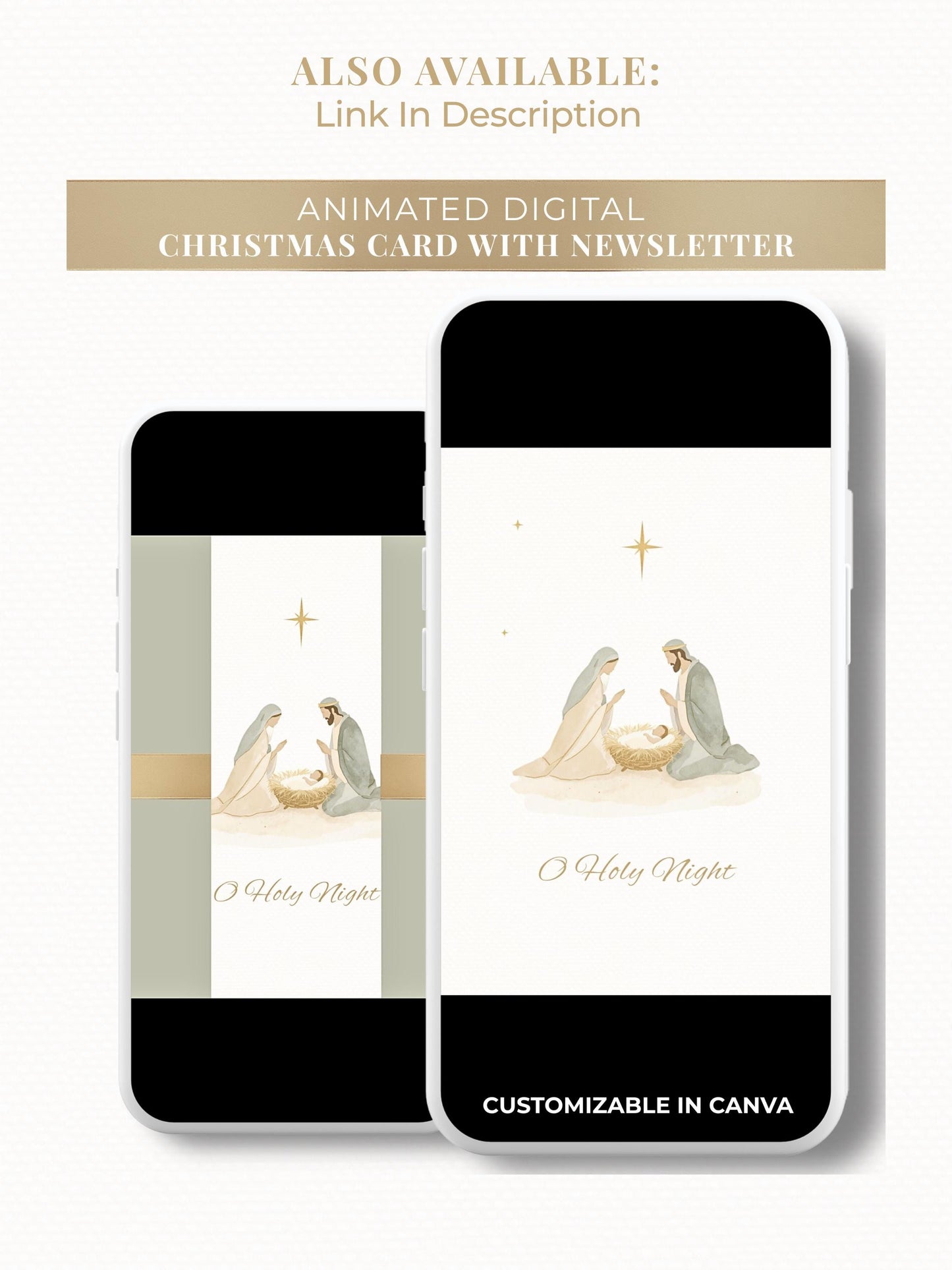 Editable Christian Christmas Card with Newsletter - O Holy Night Nativity Canva Template, Printable or Digital Holiday Greeting