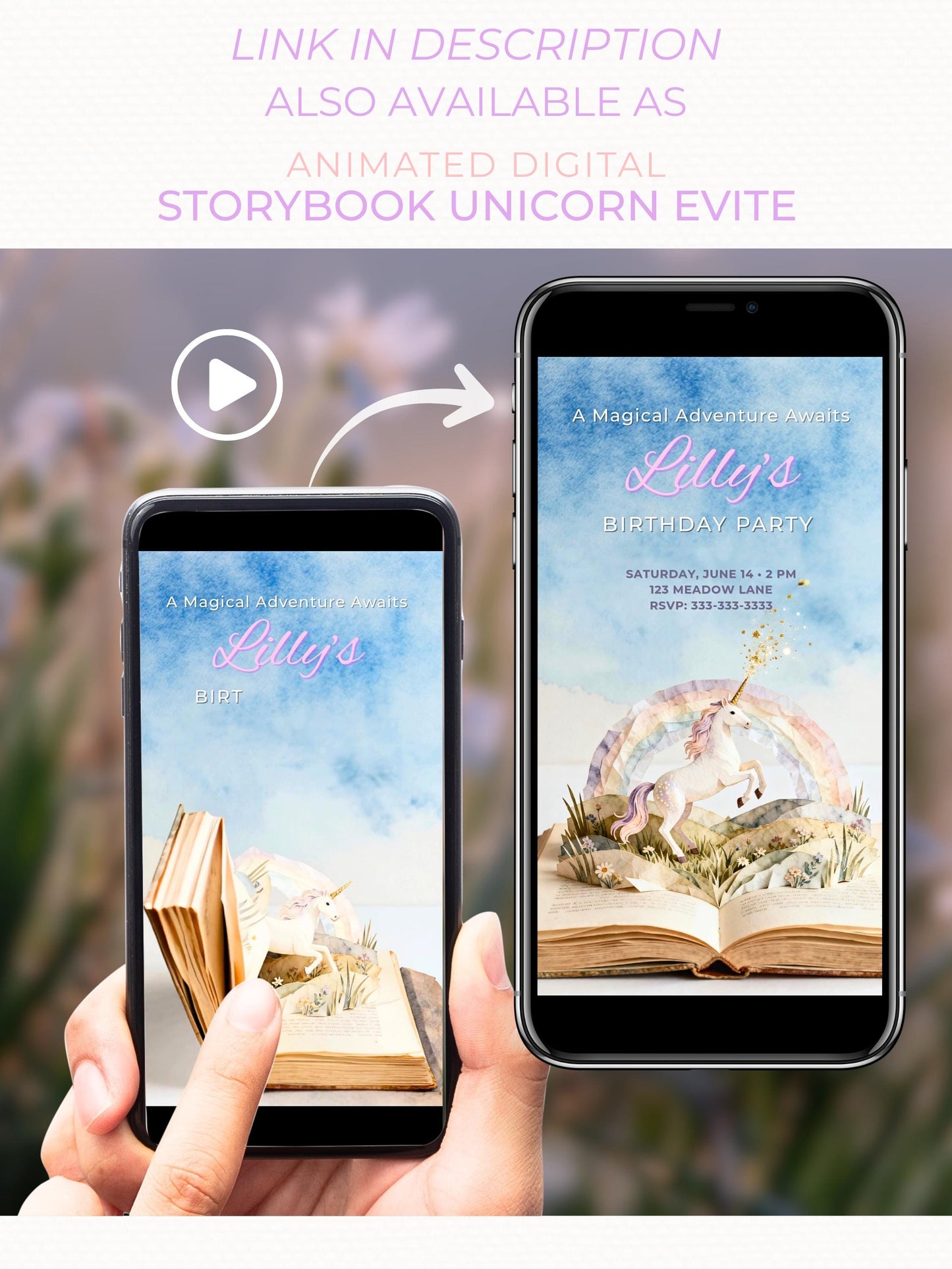 Printable Mermaid Birthday Invitation - Custom Storybook Magical Rainbow Party Invite (Instant Download Editable Canva Digital Evite)