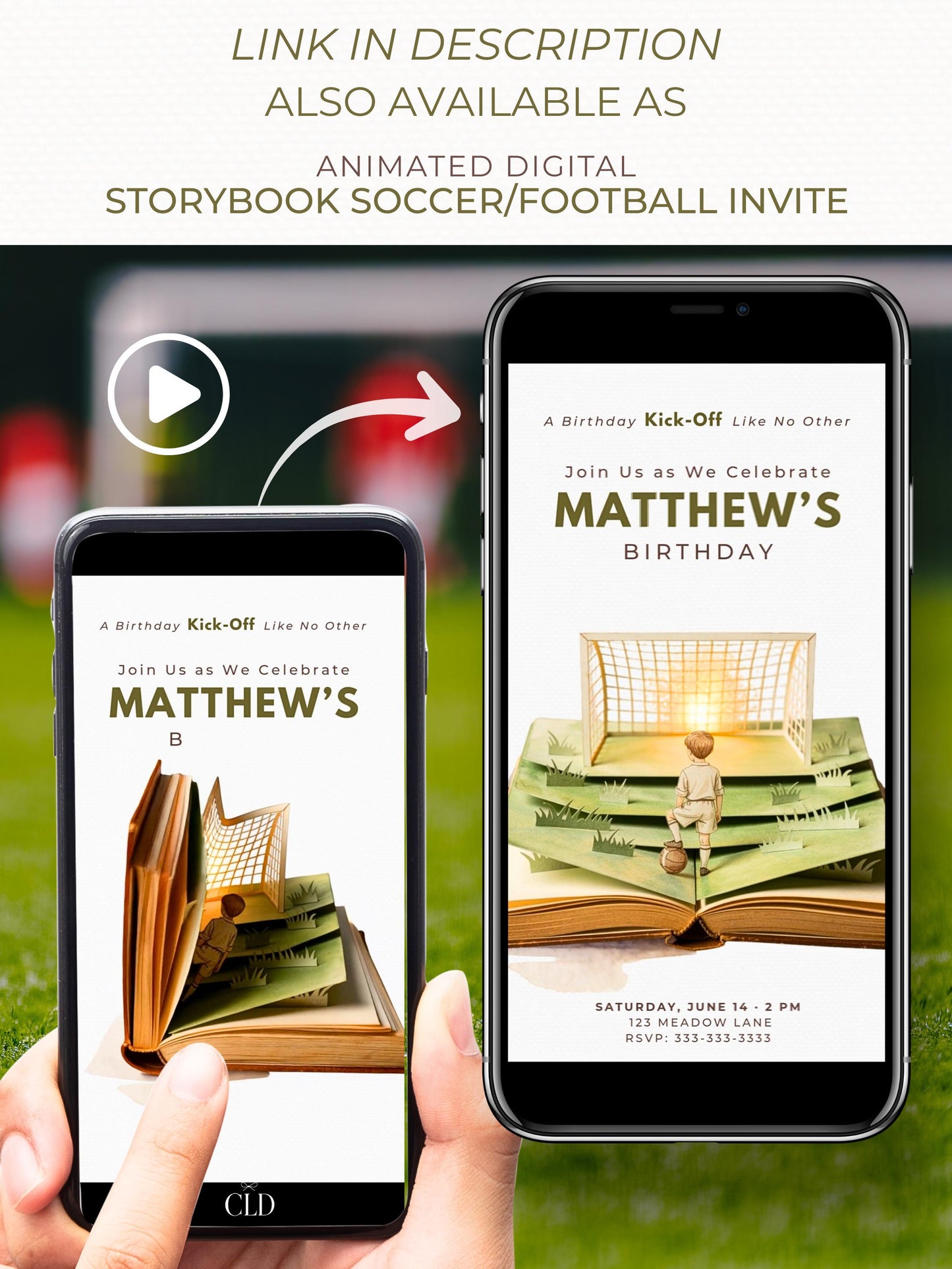 Printable Soccer Birthday Invitation - Custom Storybook Football Party Invite (Digital Instant Download Editable Canva Evite for Kids)