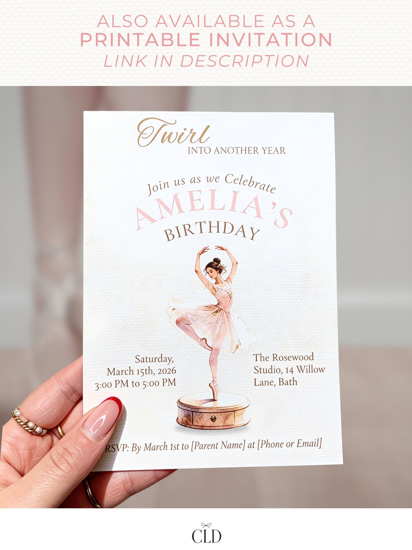 Animated Ballerina Birthday Invitation-Dance Kids Party Invite (Custom Instant Download Canva Template) Elegant Music Box Video Evite