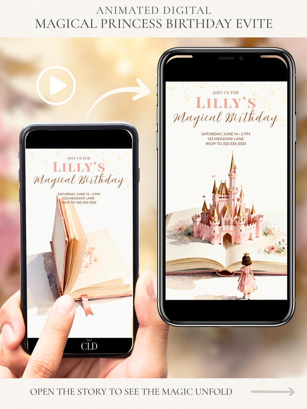 Animated Princess Birthday Evite - Custom Storybook Castle Video Invitation - Magical Girl Digital Invite (Instant Download Canva Template)