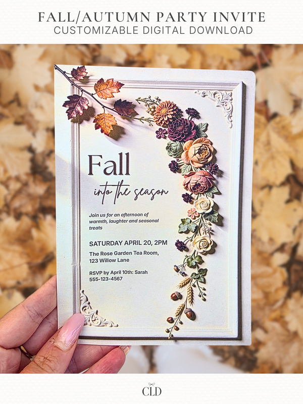Fall Printable Invitation, Autumn Party Invite Template, Friendsgiving Card, Harvest Gathering, Editable Canva 5x7 Digital Download