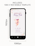 Printable Fairy First Birthday Invitation, Girl 1st Magical Watercolor Party Evite, Editable Canva Template Digital 5x7 Invite