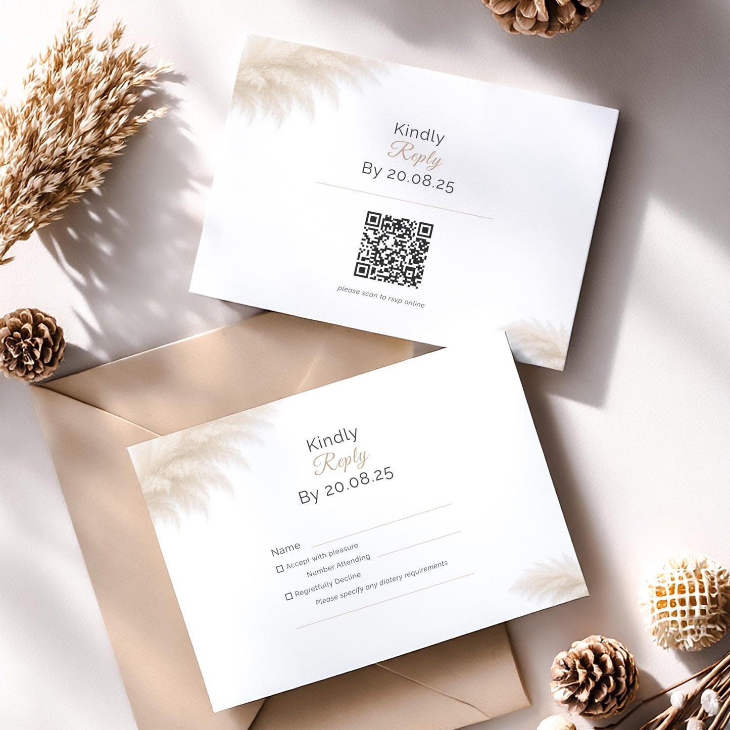 Modern RSVP Card Template – Digital Download - Elegant Wedding Response Card - Printable RSVP with QR Code & Traditional Version