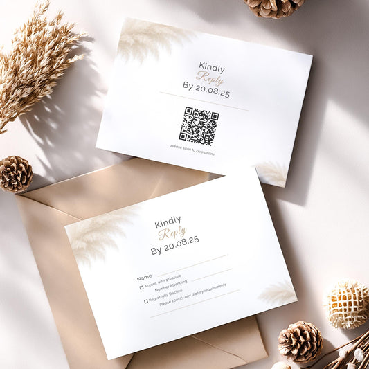 Modern RSVP Card Template – Digital Download - Elegant Wedding Response Card - Printable RSVP with QR Code & Traditional Version