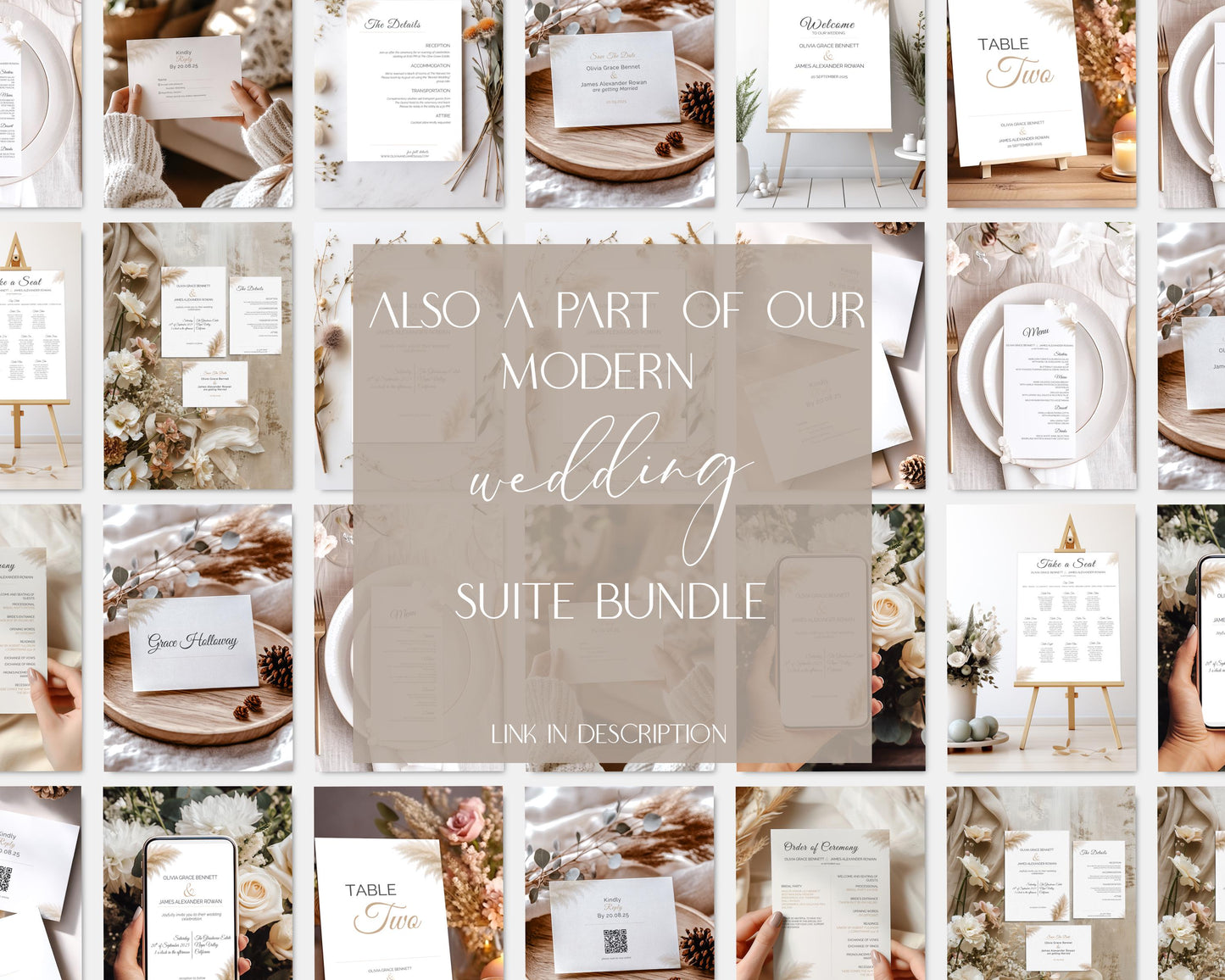 Order of Service Wedding Template - Pampas Grass Ceremony Program - Editable Canva Wedding Program - Boho Minimalist Design