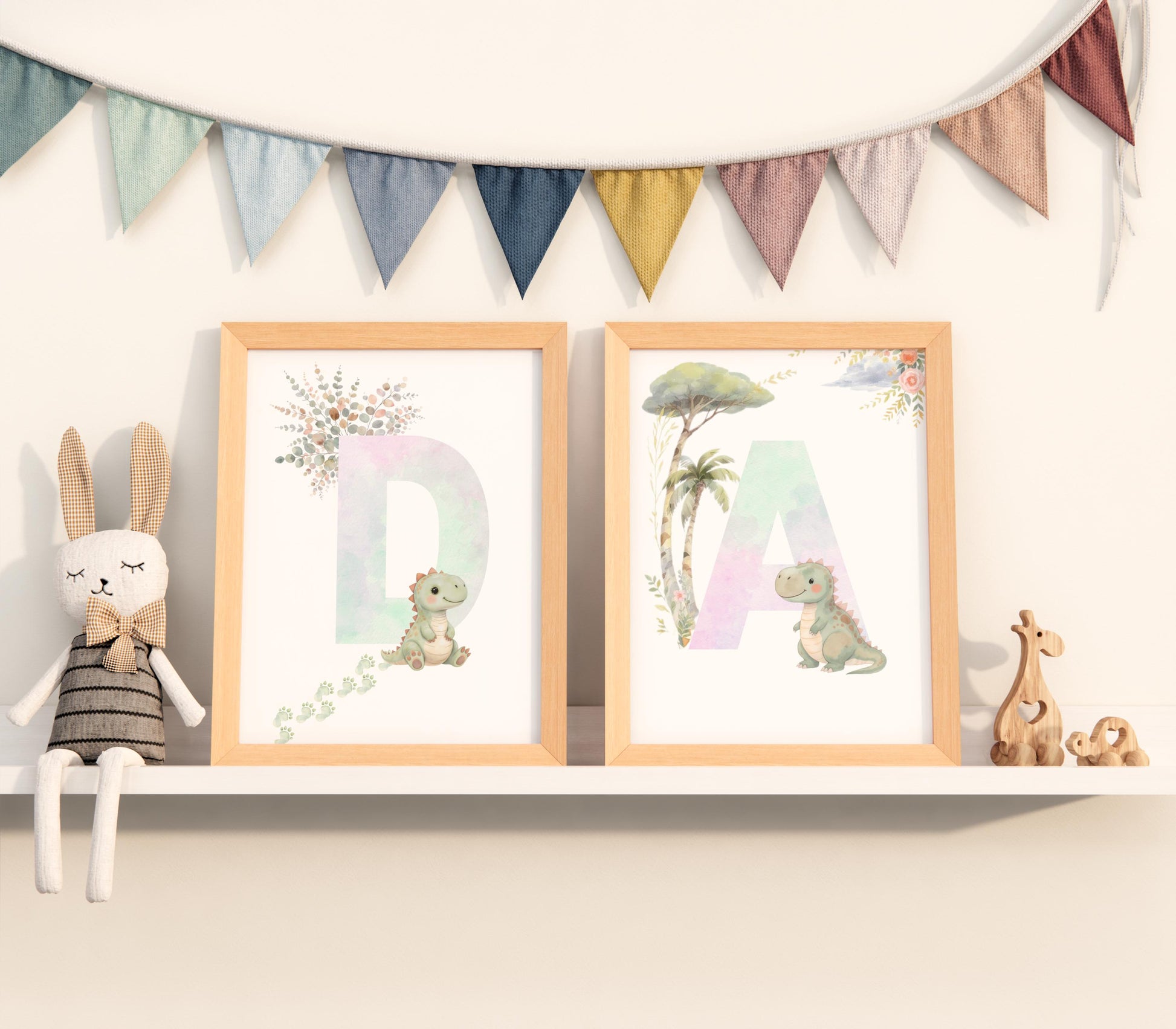 Clipart Bundle Watercolor Dinasour Cute Dino PNGs Balloons Trees & Florals Soft Pastel Nursery Art Graphics Kids Instant Download Canva
