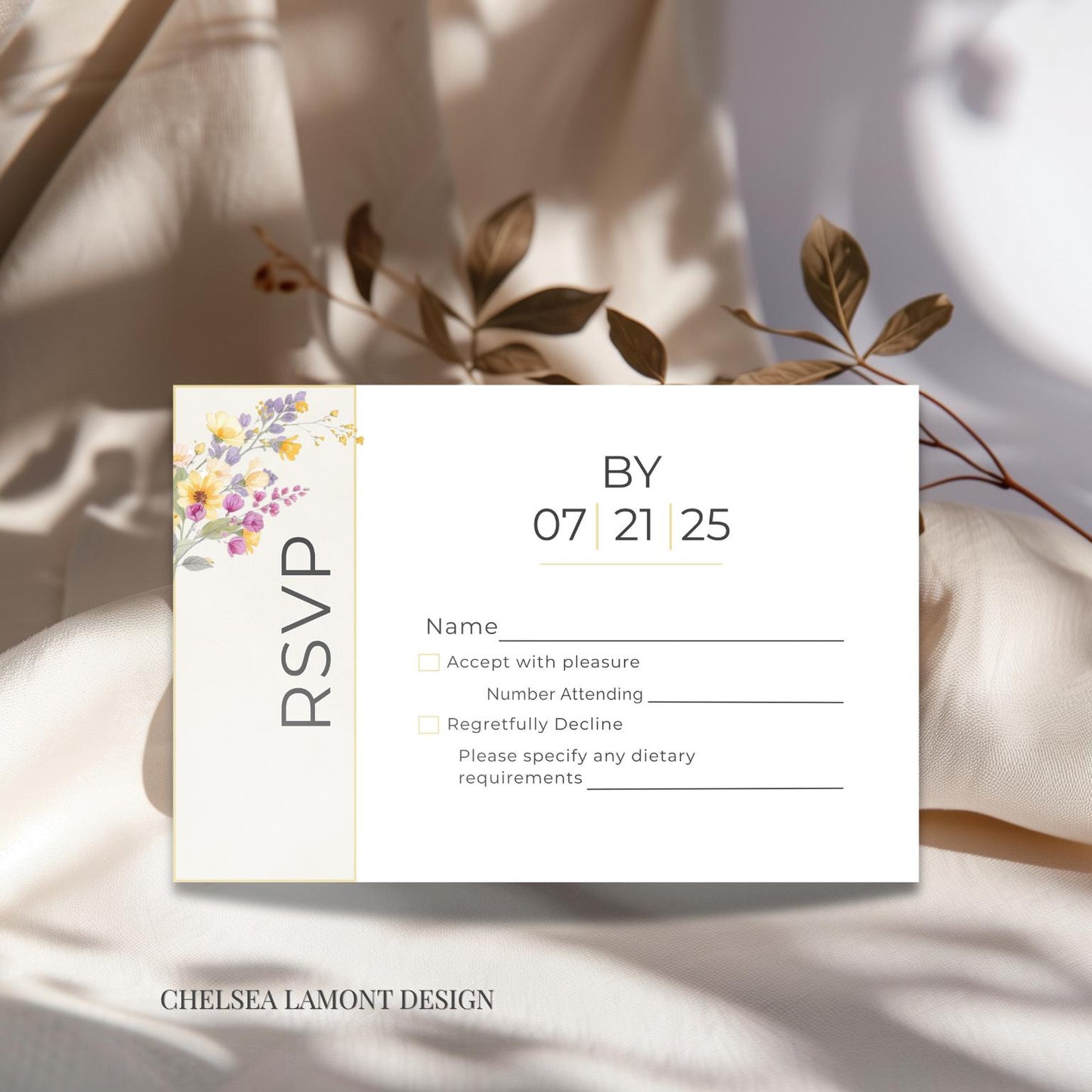 Wedding RSVP Template Digital Download Wedding Invitation Design Template Floral Design Wedding Stationery Pink Flower Card Responses