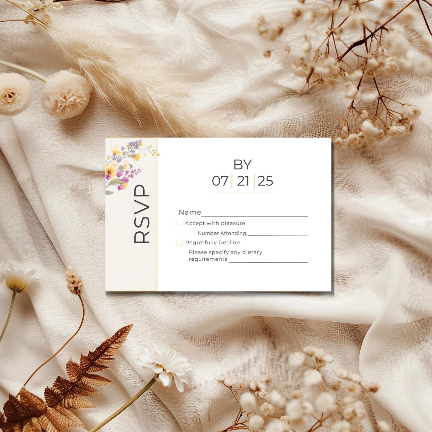 Wedding RSVP Template Digital Download Wedding Invitation Design Template Floral Design Wedding Stationery Pink Flower Card Responses