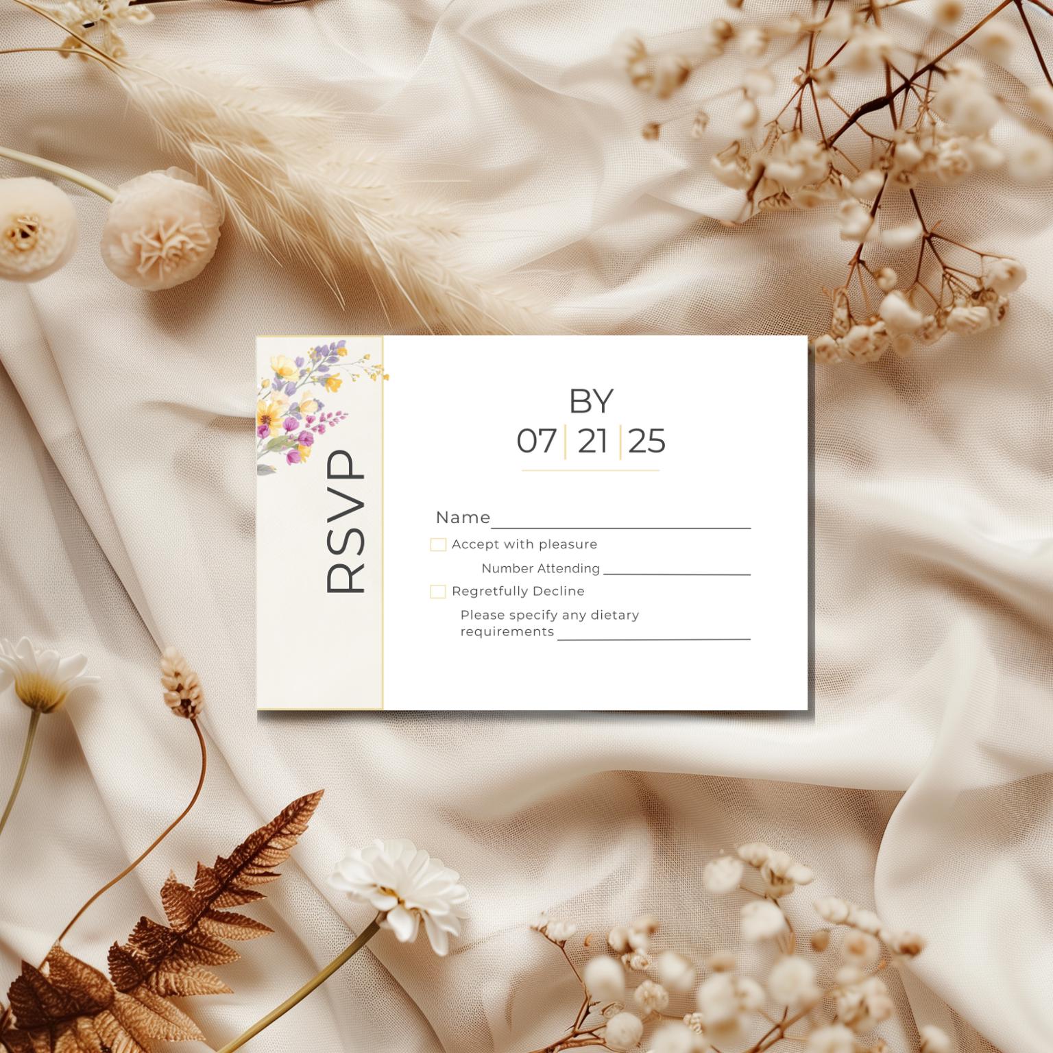 Wedding RSVP Template Digital Download Wedding Invitation Design Template Floral Design Wedding Stationery Pink Flower Card Responses