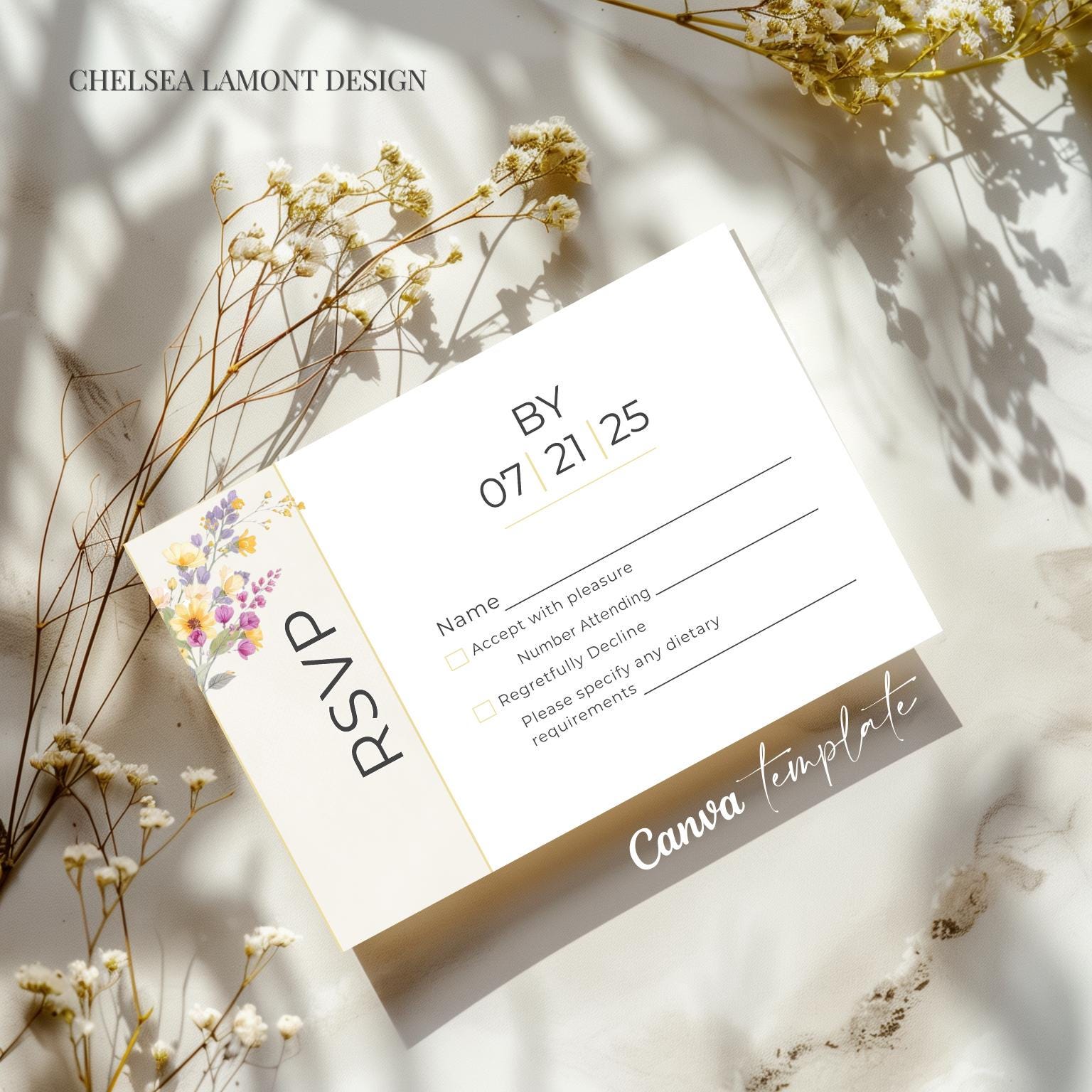 Digital Wedding Template Purple Floral Design Custom RSVP Card Elegant Wedding Stationery Response Collection Beautiful Watercolor Elements Premium Quality Template Wedding Planning Essential Guest Management System Modern Design Elements