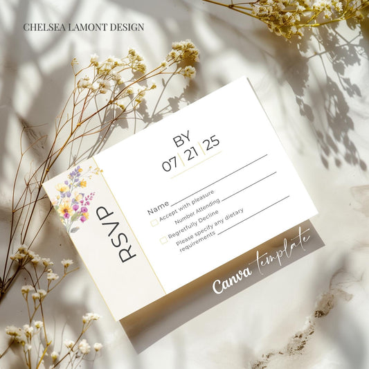 Digital Wedding Template Purple Floral Design Custom RSVP Card Elegant Wedding Stationery Response Collection Beautiful Watercolor Elements Premium Quality Template Wedding Planning Essential Guest Management System Modern Design Elements