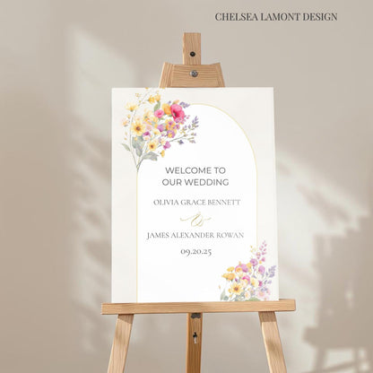 Wedding Welcome Sign Template Design Floral Artwork Digital Download Wedding Template Canva Editing Ceremony Display Entrance Decoration
