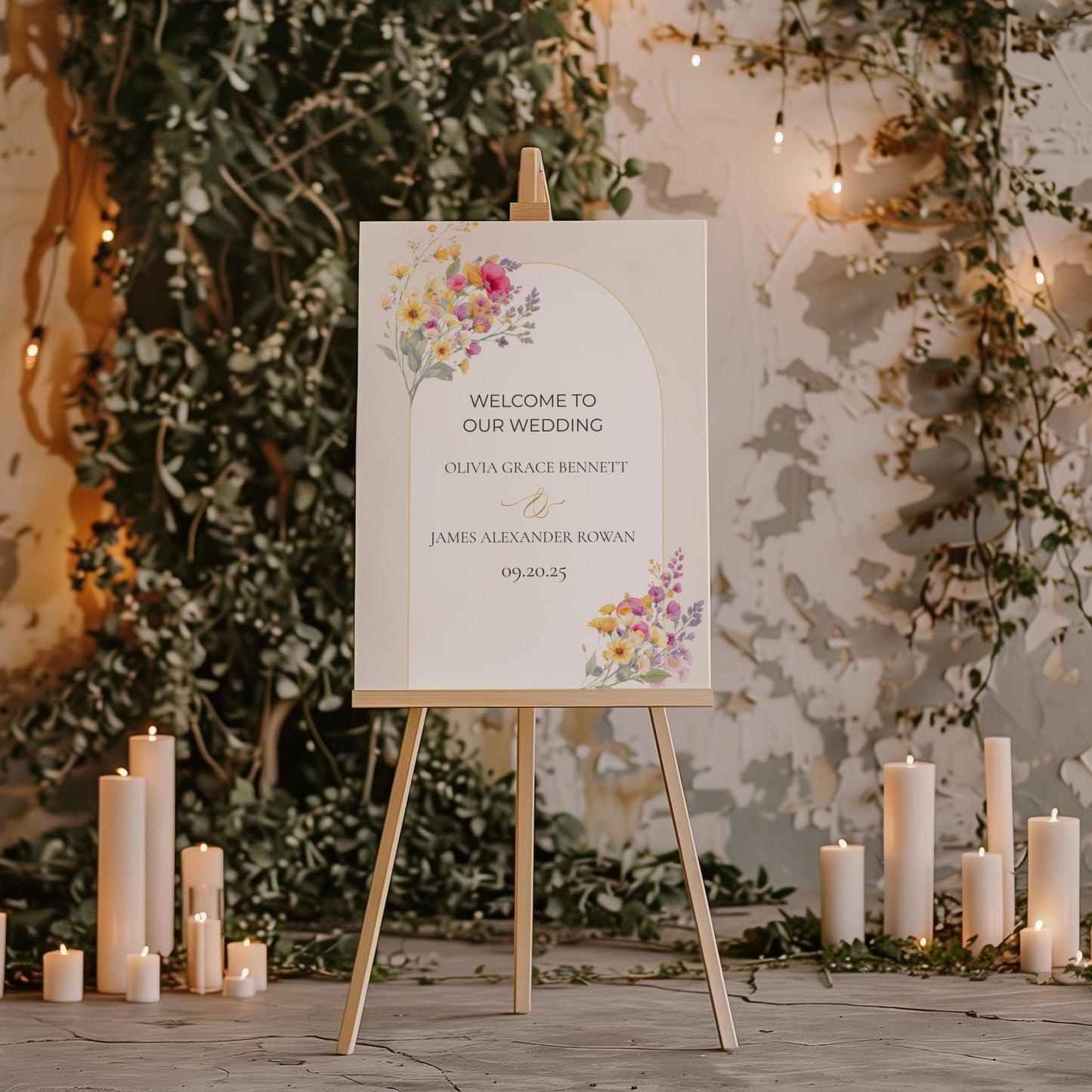 Wedding Welcome Sign Template Design Floral Artwork Digital Download Wedding Template Canva Editing Ceremony Display Entrance Decoration