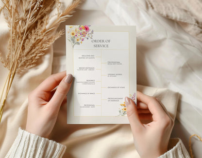 Wedding Ceremony Program Template Design Floral Accent Gold Detail Wedding Template Canva Edit Service Outline Ceremony Order Card Printable