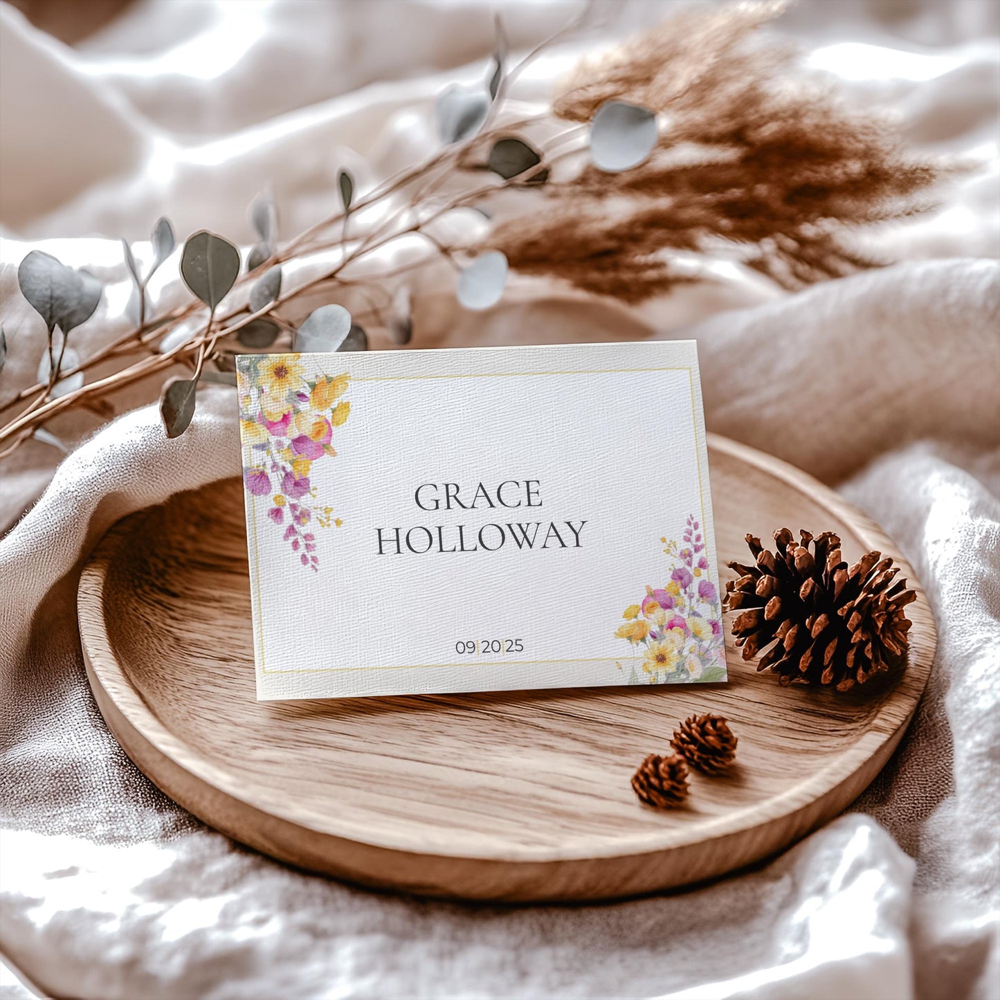 Watercolor Place Setting Table Card Design Template Wedding Download Digital File Format Canva Wedding Card Table Name Tag Elegant Dinner