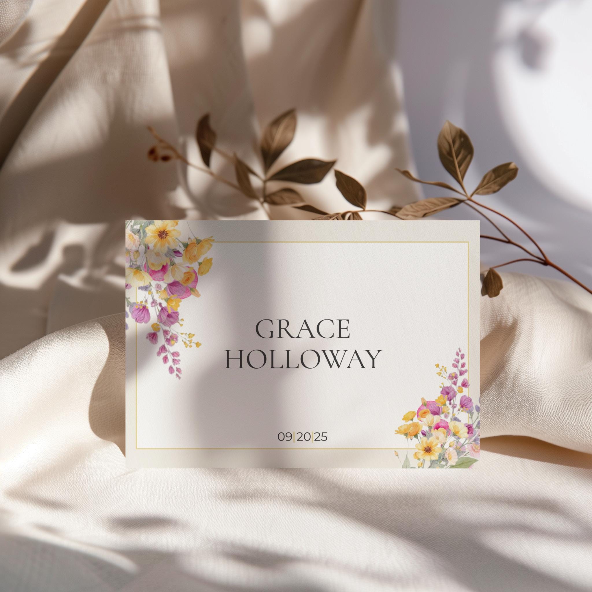 Watercolor Place Setting Table Card Design Template Wedding Download Digital File Format Canva Wedding Card Table Name Tag Elegant Dinner