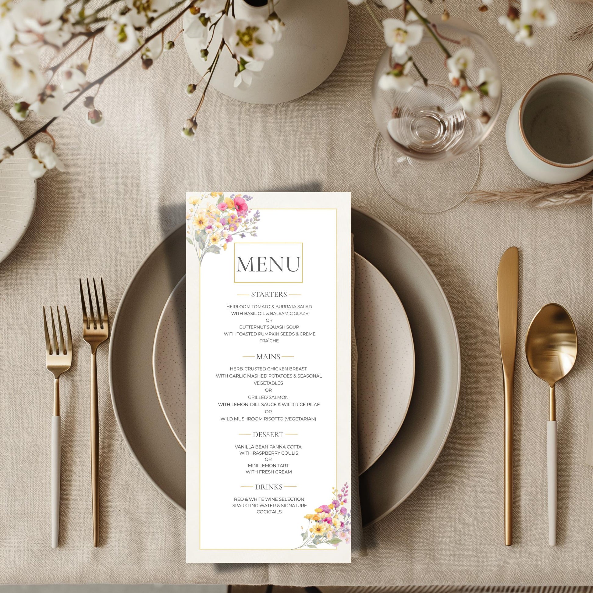Wedding Menu Template Design Download Digital File Instant Access Bridal Stationery Wedding Reception Dinner Menu Table Display Elegant Look