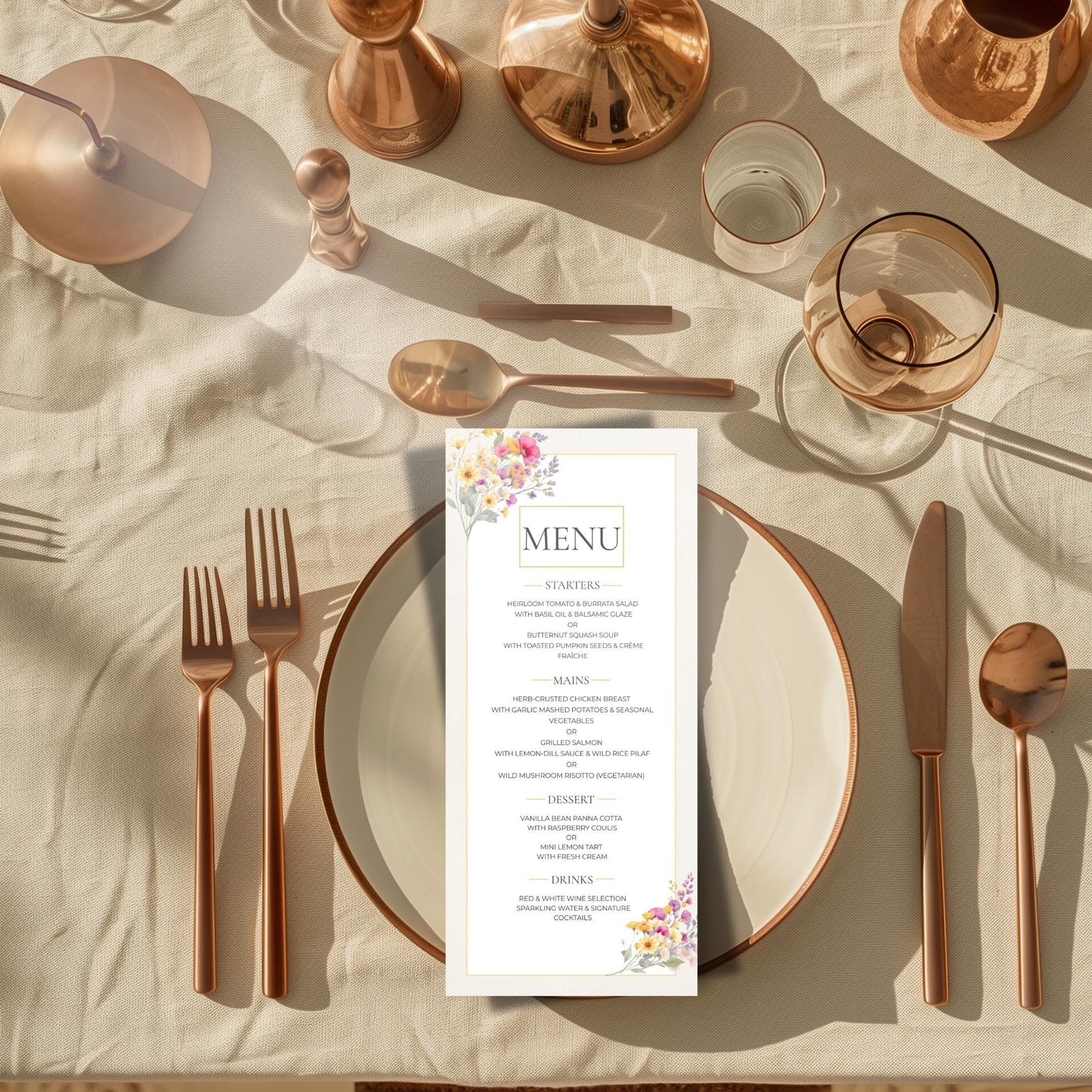 Wedding Menu Template Design Download Digital File Instant Access Bridal Stationery Wedding Reception Dinner Menu Table Display Elegant Look