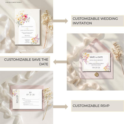 Wedding Template Bundle Digital Download Wedding Suite Floral Design Wedding Invitation Template Set Garden Wedding Stationery Package Set