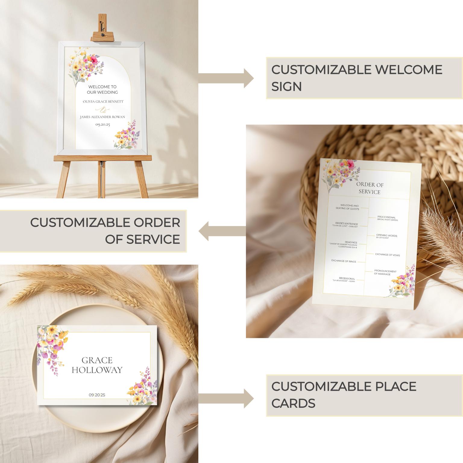 Wedding Template Bundle Digital Download Wedding Suite Floral Design Wedding Invitation Template Set Garden Wedding Stationery Package Set