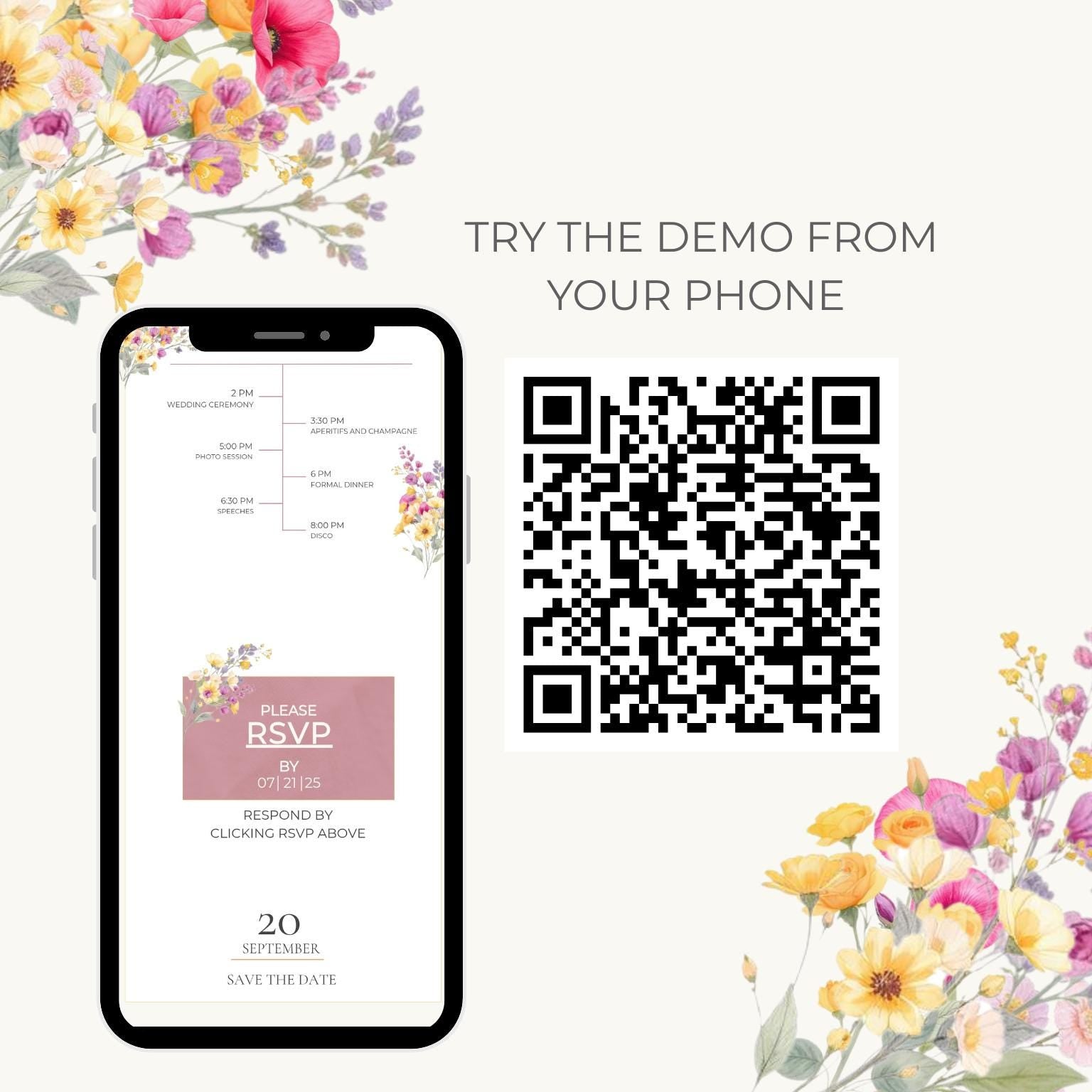 Wedding Website Template Digital Download Floral Design Wedding Website RSVP Form Wedding Timeline Planner Destination Wedding Invitation