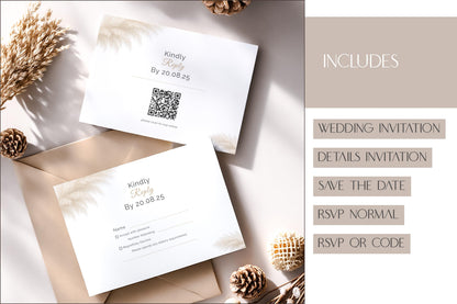 Modern Wedding Invitation Suite Bundle – Editable Canva Template - Save the Date, RSVP, Details & Invitation Card
