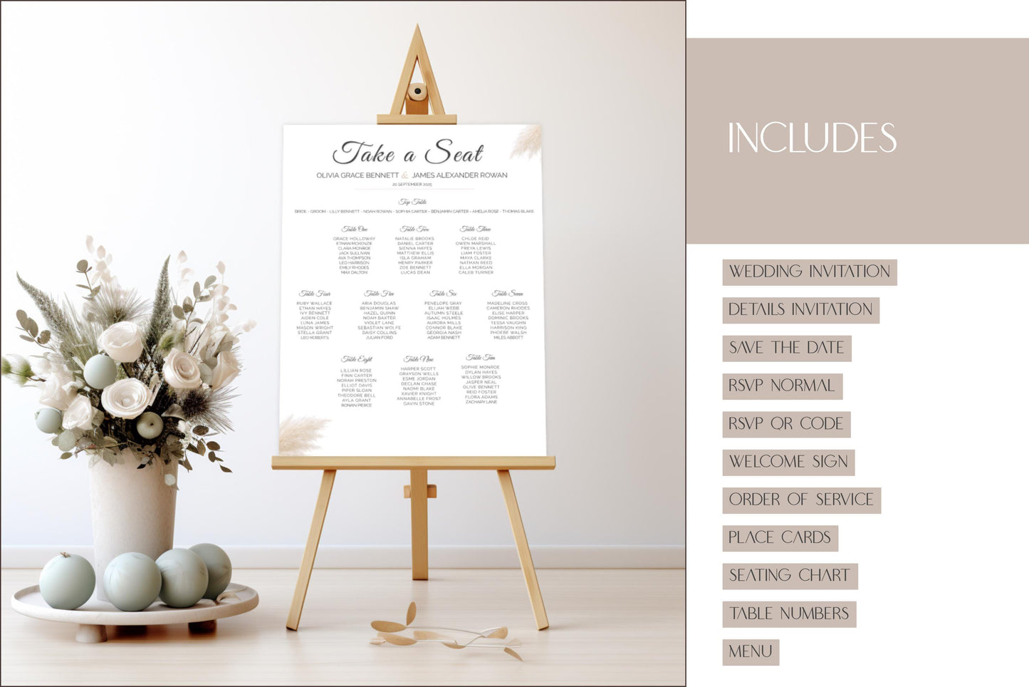 Modern Wedding Invitation Suite Canva Template – Minimalist Editable Bundle - RSVP, Menu, Welcome Sign, Seating Chart
