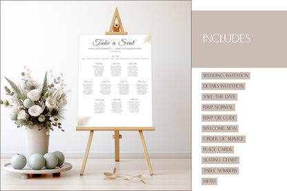 Modern Wedding Invitation Suite Canva Template – Minimalist Editable Bundle - RSVP, Menu, Welcome Sign, Seating Chart