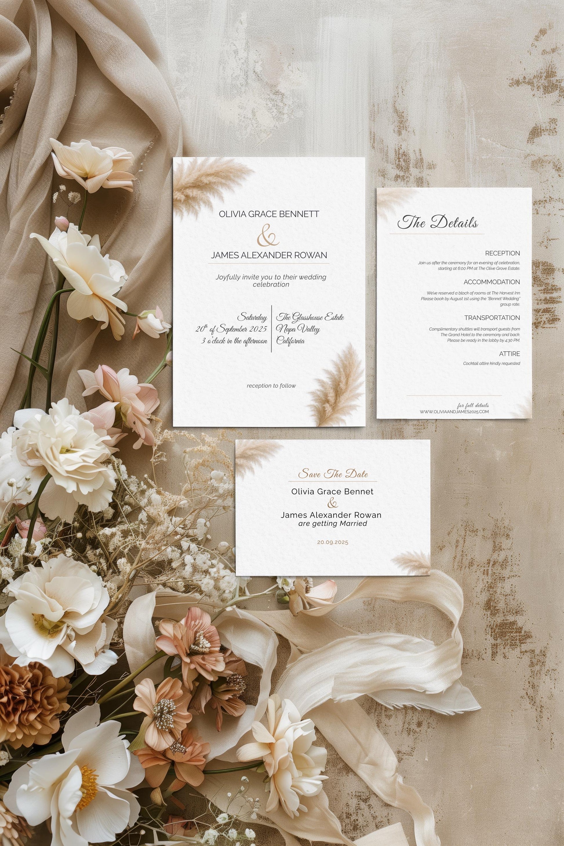 Modern Wedding Invitation Suite Canva Template – Minimalist Editable Bundle - RSVP, Menu, Welcome Sign, Seating Chart