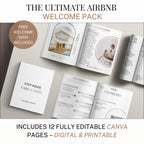 Professional Host Template System Digital Welcome Guide Creation Tool Complete Property Management Package Customizable Layout Design White Linen Background Options House Rules Template Collection Local Area Information Pages Instant Access