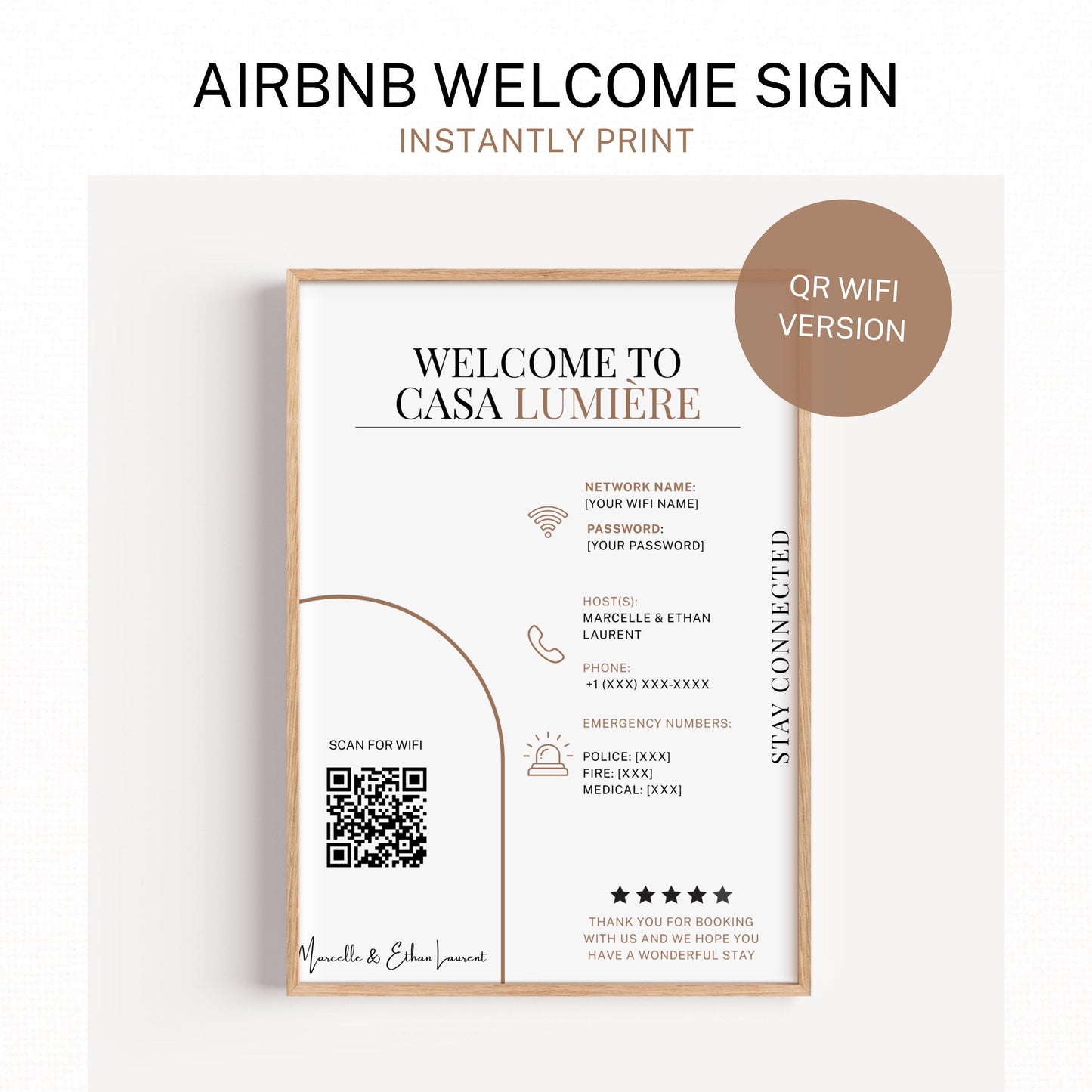 Vacation Rental Template Host Guide Digital Download Property Information Display Sign Welcome Guest Wifi Access Code Display Rental Details