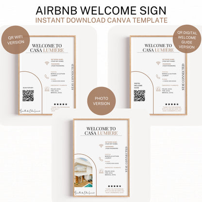 Professional Welcome Sign Template Digital Download Guest Information Display Property Management Guide Customizable Host Details Premium Quality Design Instant Access Template Modern Elegant Style Perfect Property Guide Essential Contact