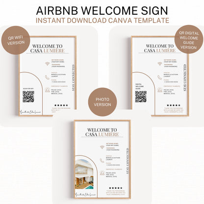 Professional Welcome Sign Template Digital Download Guest Information Display Property Management Guide Customizable Host Details Premium Quality Design Instant Access Template Modern Elegant Style Perfect Property Guide Essential Contact