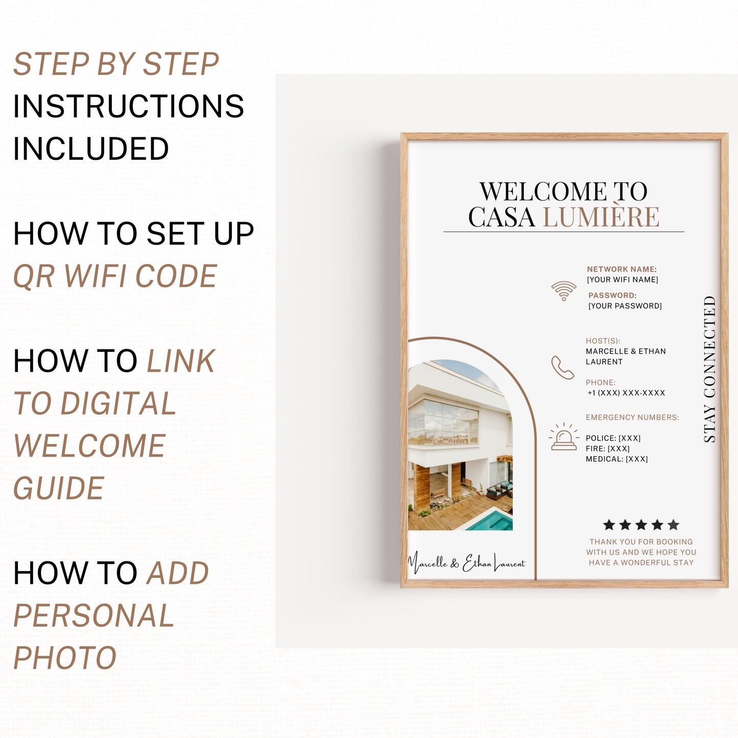 Vacation Rental Template Host Guide Digital Download Property Information Display Sign Welcome Guest Wifi Access Code Display Rental Details