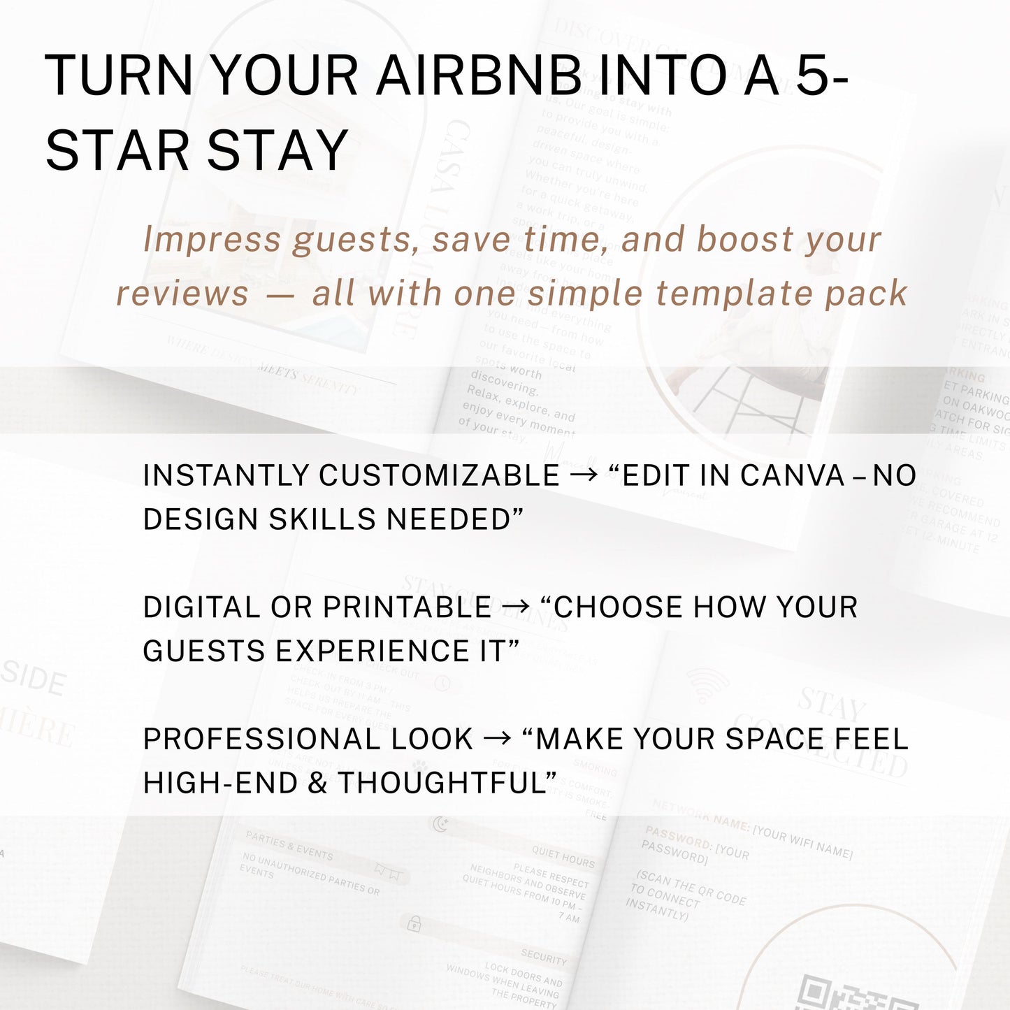 Vacation Rental Template Host Guide Digital Download Property Information Display Sign Welcome Guest Wifi Access Code Display Rental Details