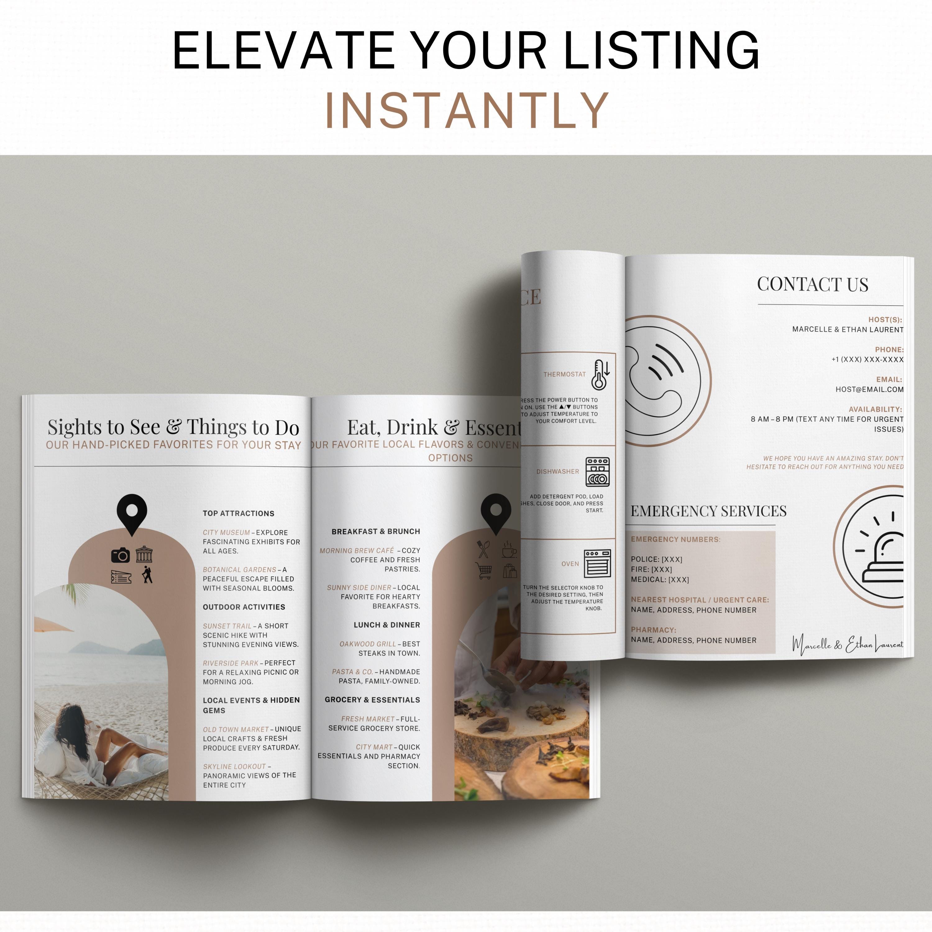 Airbnb Welcome Book Template: Vacation Rental Host Guide, Editable Canva (Instant Digital & Printable Host Binder)