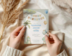 1st Birthday Invitation Customizable Dinosaur Editable Template Cute Watercolor Dino Party Invite for Boys or Girls Themed Birthday Canva