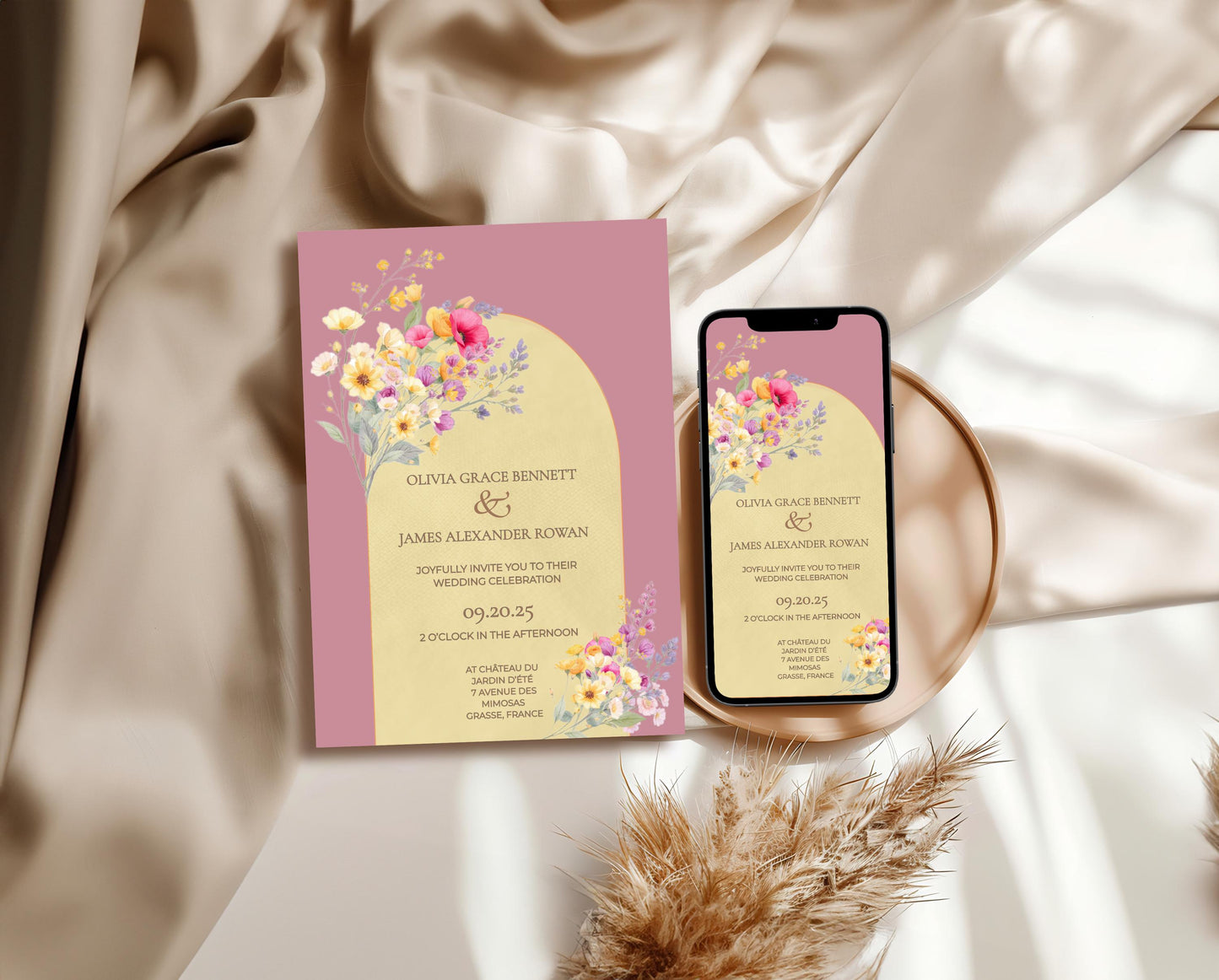 Digital Wedding Invitation Template Design Floral Watercolor Garden Wedding Ceremony Template Editable Canva Custom Invitation Romantic
