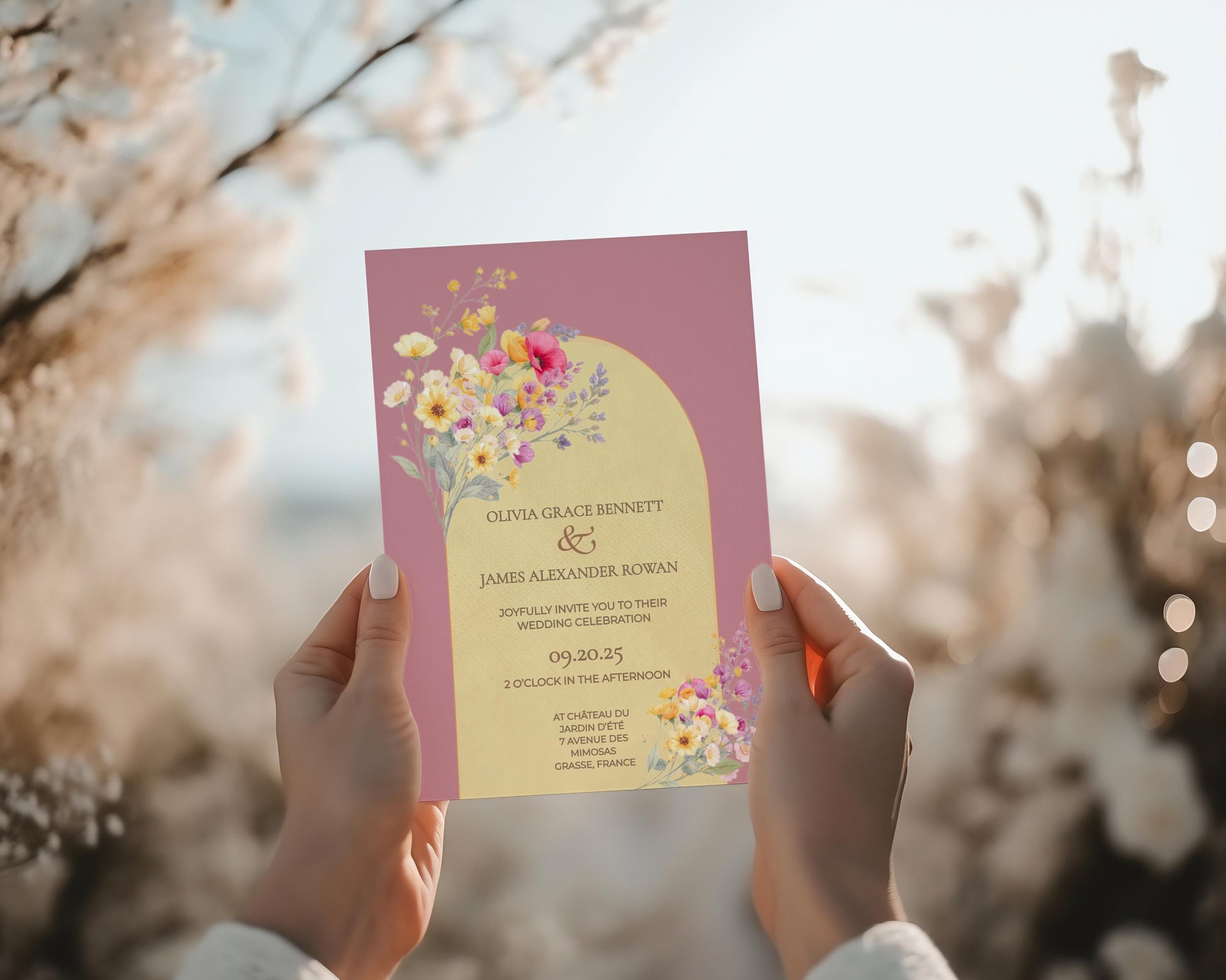 Digital Wedding Invitation Template Design Floral Watercolor Garden Wedding Ceremony Template Editable Canva Custom Invitation Romantic