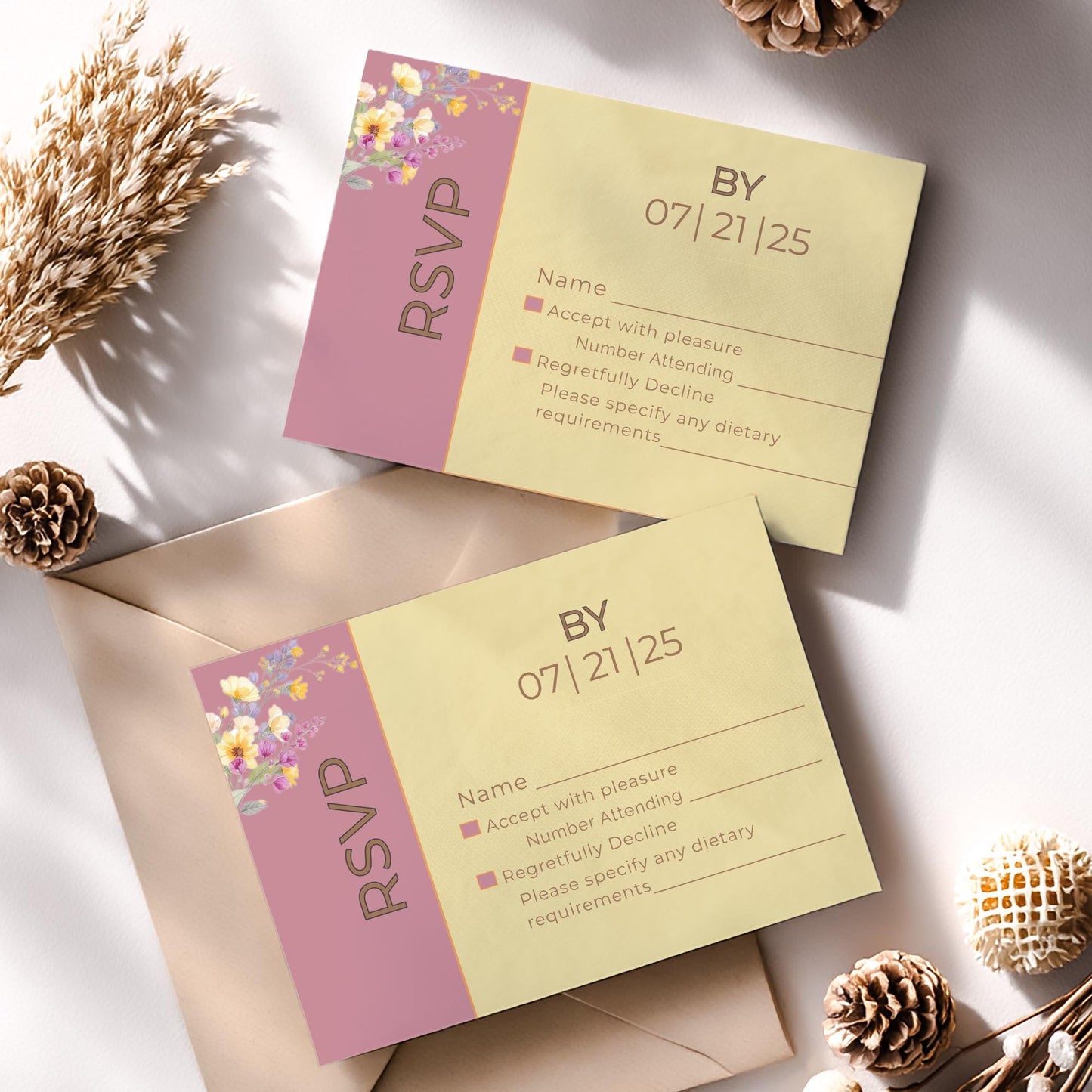 Wedding RSVP Template Digital Download Wedding Invitation Design Template Floral Design Wedding Stationery Purple Flower Card Responses