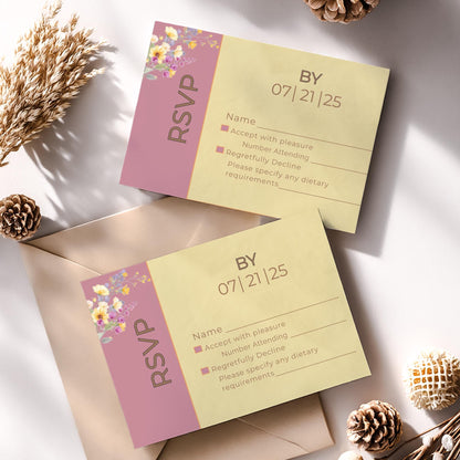 Wedding RSVP Template Digital Download Wedding Invitation Design Template Floral Design Wedding Stationery Purple Flower Card Responses