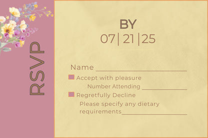 Wedding RSVP Template Digital Download Wedding Invitation Design Template Floral Design Wedding Stationery Purple Flower Card Responses